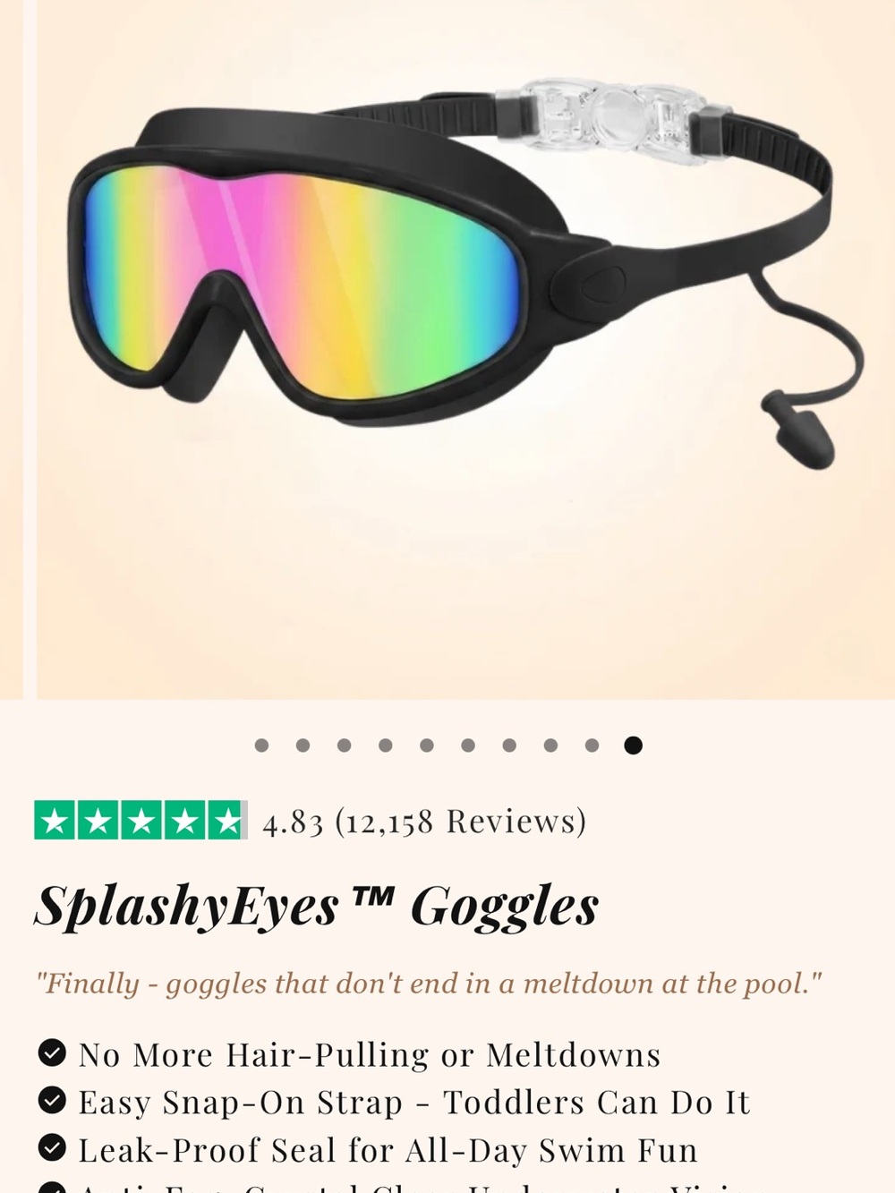 NEW BLUMISplashy Eyes Kids Swim Goggles — Black Frame with Rainbow Mirrored Lens